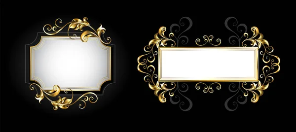 Two Small Antique Banners Gold Patterned Glittery Jewelry Frames Black — Stock Vector