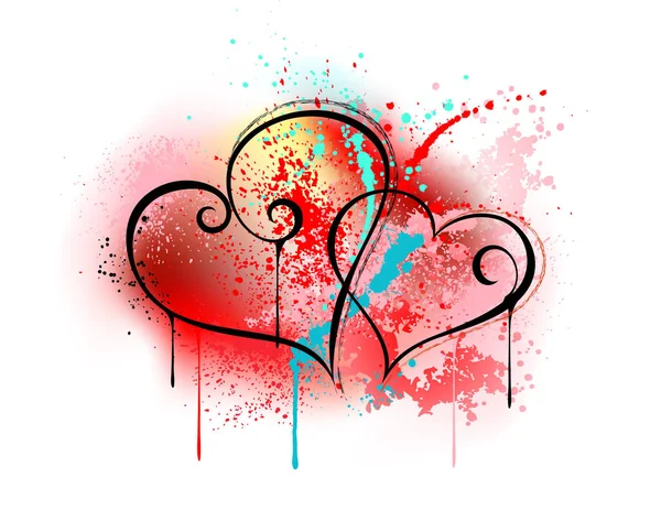 Schlampige Zeichnung Zweier Herzen Gezeichnet Roter Und Schwarzer Farbe Auf — Stockvektor