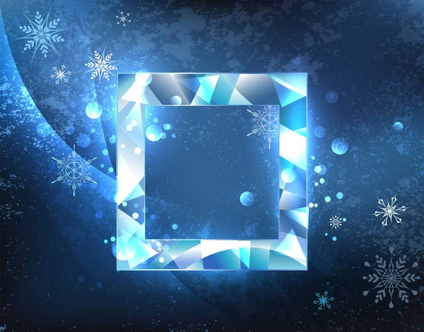 Čtvercový Prapor Modrého Lesknoucího Ledově Modrého Studeného Pozadí Sněhovými Vločkami — Stockový vektor