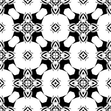 Siyah beyaz resimler fantezi unsurları ile. İnce yapısı duvar kağıdı, yüzey, formları. Çini motifi.