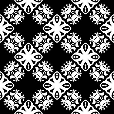 Siyah beyaz resimler fantezi unsurları ile. İnce yapısı duvar kağıdı, yüzey, formları. Çini motifi.