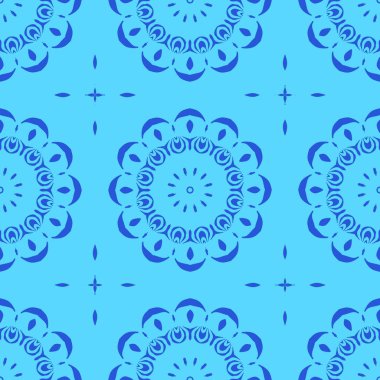 mavi resimler fantezi unsurları ile. İnce yapısı duvar kağıdı, yüzey, formları. Çini motifi. Modern şık, düzensiz ızgara, şekilleri.