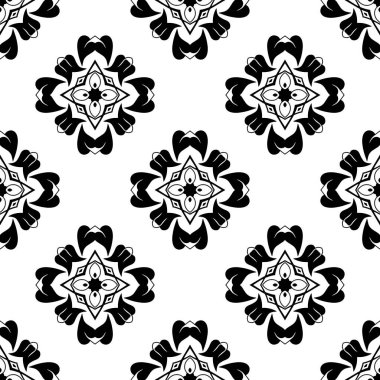 Siyah beyaz resimler fantezi unsurları ile. İnce yapısı duvar kağıdı, yüzey, formları. Çini motifi.