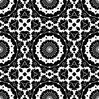 Siyah beyaz resimler fantezi unsurları ile. İnce yapısı duvar kağıdı, yüzey, formları. Çini motifi.