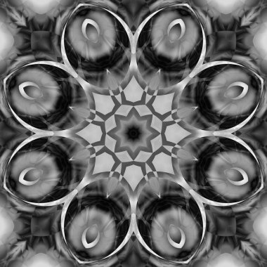 Siyah beyaz resimler fantezi unsurları ile. İnce yapısı duvar kağıdı, yüzey, formları. Çini motifi.