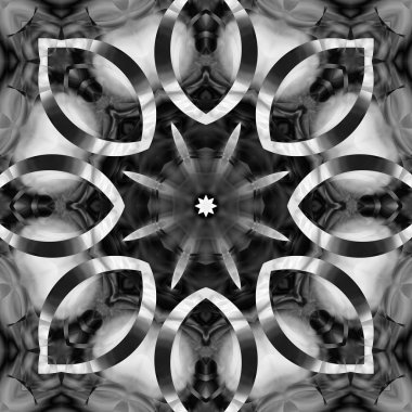 Siyah beyaz resimler fantezi unsurları ile. İnce yapısı duvar kağıdı, yüzey, formları. Çini motifi.