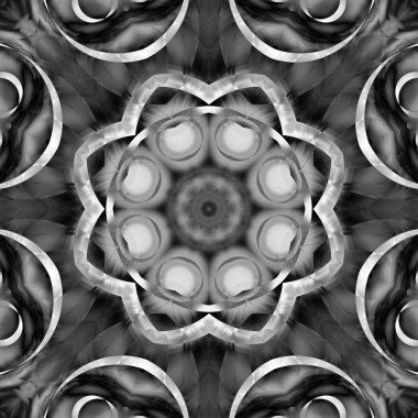 Siyah beyaz resimler fantezi unsurları ile. İnce yapısı duvar kağıdı, yüzey, formları. Çini motifi.