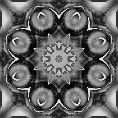 Siyah beyaz resimler fantezi unsurları ile. İnce yapısı duvar kağıdı, yüzey, formları. Çini motifi.