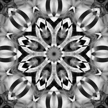 Siyah beyaz resimler fantezi unsurları ile. İnce yapısı duvar kağıdı, yüzey, formları. Çini motifi.