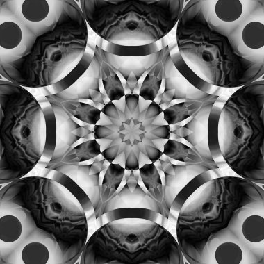 Siyah beyaz resimler fantezi unsurları ile. İnce yapısı duvar kağıdı, yüzey, formları. Çini motifi.