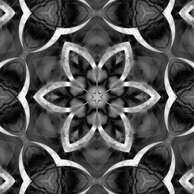 Siyah beyaz resimler fantezi unsurları ile. İnce yapısı duvar kağıdı, yüzey, formları. Çini motifi.