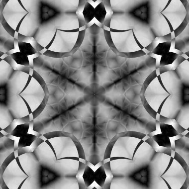 Siyah beyaz resimler fantezi unsurları ile. İnce yapısı duvar kağıdı, yüzey, formları. Çini motifi.