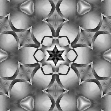 Siyah beyaz resimler fantezi unsurları ile. İnce yapısı duvar kağıdı, yüzey, formları. Çini motifi.