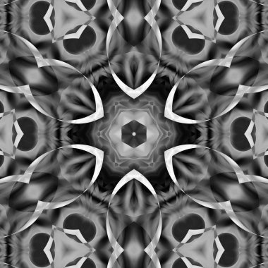 Siyah beyaz resimler fantezi unsurları ile. İnce yapısı duvar kağıdı, yüzey, formları. Çini motifi.