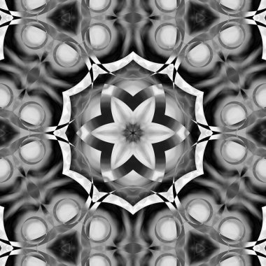 Siyah beyaz resimler fantezi unsurları ile. İnce yapısı duvar kağıdı, yüzey, formları. Çini motifi.