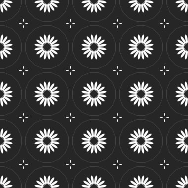 çevreler çiçek şekilleri ile siyah ve beyaz soyut arka plan 