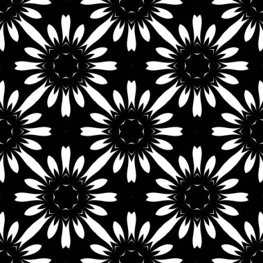siyah beyaz render kaleydoskop çiçek süsleri, çiçek duvar kağıdı şablonu