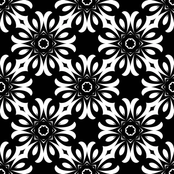黑白渲染万花筒花卉饰品 花卉壁纸模板 — 图库照片