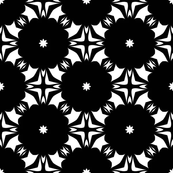 Μαύρο Και Άσπρο Απόδοση Καλειδοσκόπιο Floral Στολίδια Λουλούδια Πρότυπο Ταπετσαρία — Φωτογραφία Αρχείου