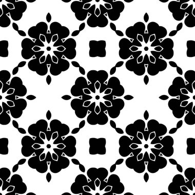 Siyah beyaz geometrik dikişsiz desen, kaleydoskop işleme 