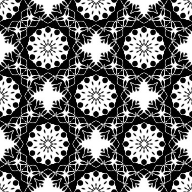Siyah ve beyaz mandala, soyut süs arka plan, kaleydoskop render 