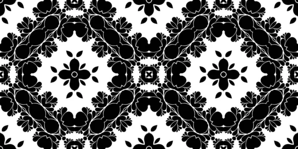 Black White Horizontal Background Geometrical Shapes Ornamental Kaleidoscope — Stock Photo, Image