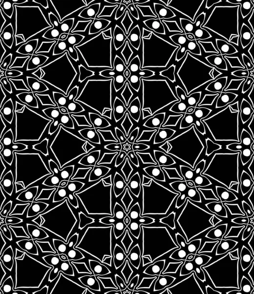 Abstract Seamless Geometric Black White Kaleidoscope Ornaments — Stock Photo, Image