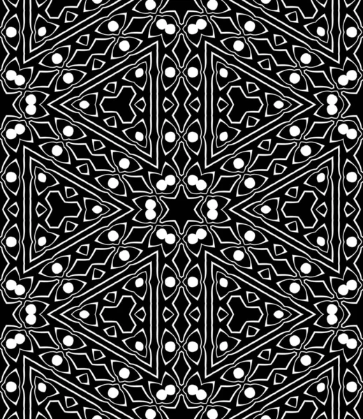 抽象的なシームレスな幾何学的な黒と白の万華鏡の装飾品 — ストック写真