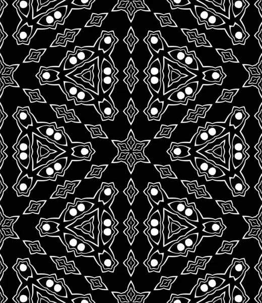 Abstract Seamless Geometric Black White Kaleidoscope Ornaments — Stock Photo, Image