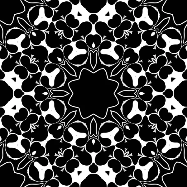 Naadloze Geometrische Zwart Wit Rendering Caleidoscoop Ornamenten Wallpaper — Stockfoto