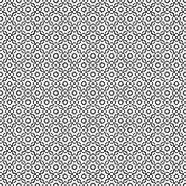 Geometrik şekilli siyah beyaz desenli yüzey. Kumaş ya da ambalaj kağıdı, simetri ve geleneksel motif üzerine bir tasarım olabilir..