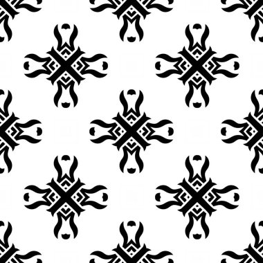 Soyut, siyah ve beyaz fayanslar. Art deco kusursuz arka plan. Modern geometrik doku ve yinelenen desen