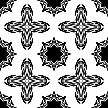 Zarif, çok güzel, siyah ve beyaz, pürüzsüz bir desen. Süslü stil kabilenin etnik geçmişi. Geometrik süsleme arka planı tekrarla. Dekoratif kapak
