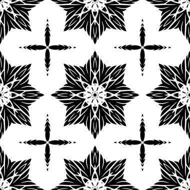 Zarif, çok güzel, siyah ve beyaz, pürüzsüz bir desen. Süslü stil kabilenin etnik geçmişi. Geometrik süsleme arka planı tekrarla. Dekoratif kapak