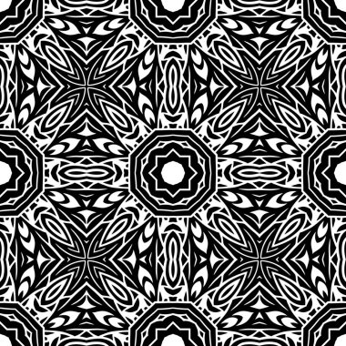 Zarif, çok güzel, siyah ve beyaz, pürüzsüz bir desen. Süslü stil kabilenin etnik geçmişi. Geometrik süsleme arka planı tekrarla. Dekoratif kapak