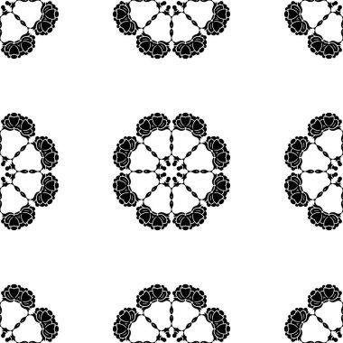 Siyah ve beyaz, dikişsiz desen. Çiçeksel süslemeli tek renkli damaske arka planı. Beyaz üzerine zarif bir süs. Dekoratif arka planı tekrarla. Süslü tasarım. Parmak izi, kumaş, duvar kağıtları için..