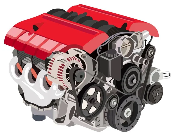 Ilustración Prespective Vista Del Motor Turbo Automotriz Con Todas Las — Vector de stock