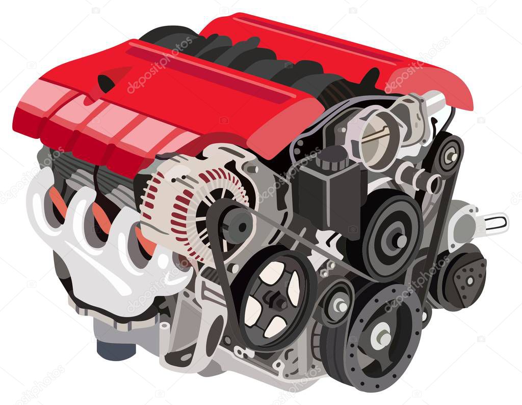 Automotive Turbo Engine prespective view illustration with all parts of new car