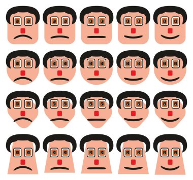 Yüz ifadeleri Icons Set kare daire elmas sosyal medya ve web semboller koleksiyonu için dikdörtgen gibi farklı şekilleri