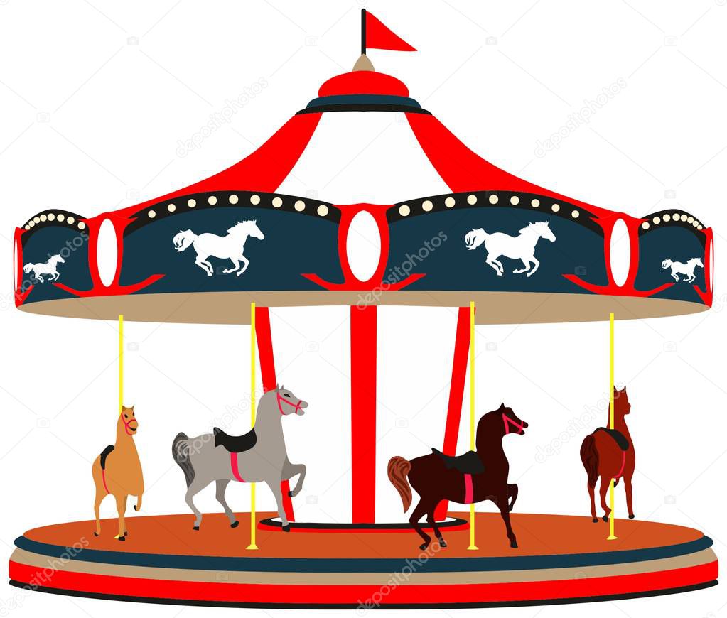 Merry Go Round Game cartoon illustration a traditional carousel with horses