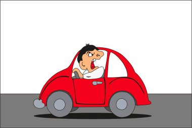 Agresif sürücü diğerlerinde kavramı kırmızı arabaya yanlış davranış karikatür komik gösterilen yolda sürüş sırasında mücadele eğitim insanlar için karakter stili 