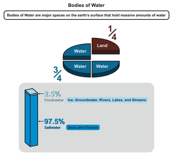 Vattenförekomster Infografik Diagram Med Cirkeldiagram Över Vatten Och Mark Och — Stock vektor