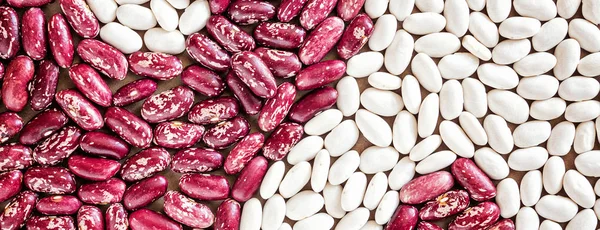 Yin Yan sembolü tahıl fasulye kuru kırmızı kağıt vegan kavramı arka plan makro portre üzerinde beyaz