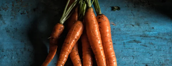 胡萝卜一堆新鲜收获胡萝卜素抗氧化维生素食谱上旧表乡村背景低关键月亮光 — 图库照片
