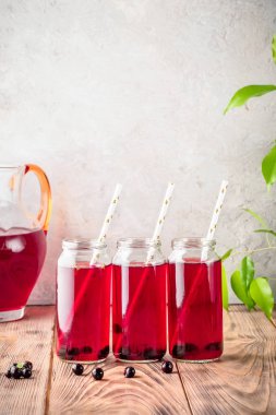 Siyah frenk üzümü kiraz yaban mersini kokteyl kavanozlara içecek komposto kırmızı çilek