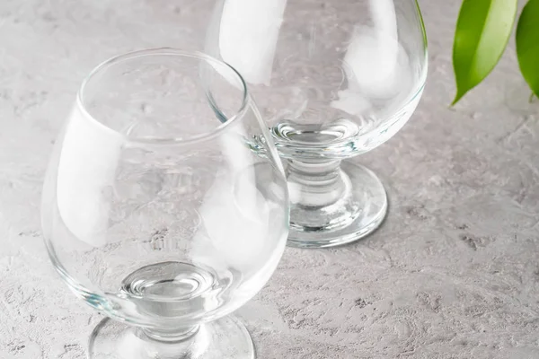 Two Empty Glasses Cocktails Cognac Alcoholic Drinks Stone Table Preparation — Stock Photo, Image