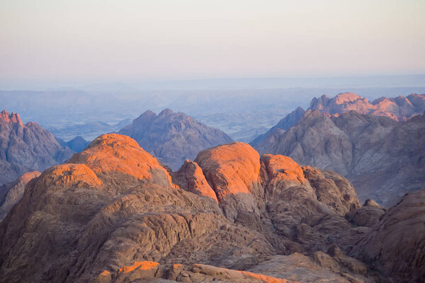 Dawn Summit early morning in the high mountains Mount Moses Sinai Egypt