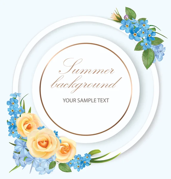 Floral Background Roses Phloxes Blue Forget Frame Vector Illustration — Stock Vector