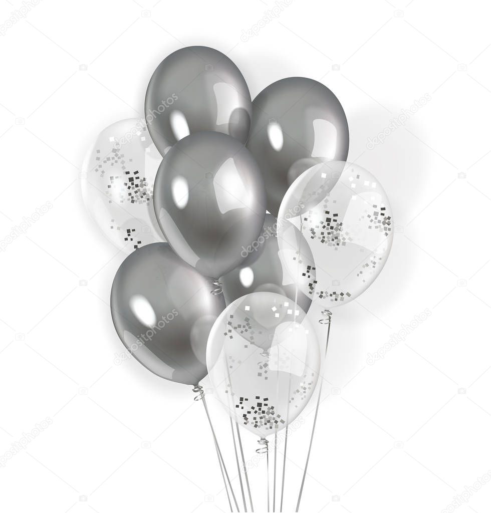 Silver and transparent sequin balloons. Vector illustration