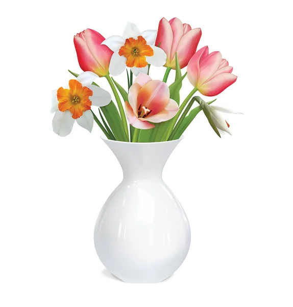 Tulpen, Narzissen (Narcissus poeticus) blühen in der Vase — Stockvektor